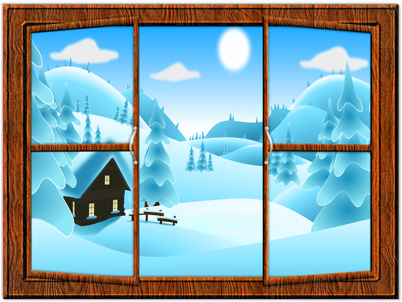 Зимнее окно рисунок. Окно с зимним пейзажем. Зимний пейзаж из окна. Окно мультяшное. Окошко с зимним пейзажем.